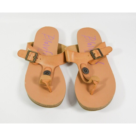 Blowfish Malibu Brown Faux Leather T Strap Flip Flops Thong Sandals Sz 7 - Picture 2 of 5